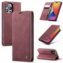 CaseMe-013 Multifunctional Retro Frosted Leather Phone Case For iPhone 14 Pro Max(Wine Red)