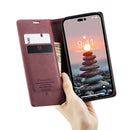 CaseMe-013 Multifunctional Retro Frosted Leather Phone Case For iPhone 14 Pro Max(Wine Red)