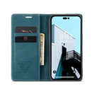CaseMe-013 Multifunctional Retro Frosted Leather Phone Case For iPhone 14 Pro Max(Blue)
