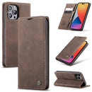 CaseMe-013 Multifunctional Retro Frosted Leather Phone Case For iPhone 14 Pro Max(Coffee)