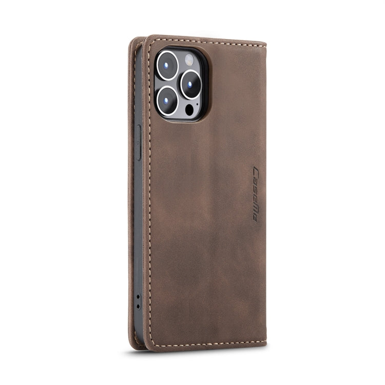 CaseMe-013 Multifunctional Retro Frosted Leather Phone Case For iPhone 14 Pro Max(Coffee)