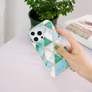 For iPhone 14 Pro Electroplating Soft TPU Phone Case(Green White Rhombus)
