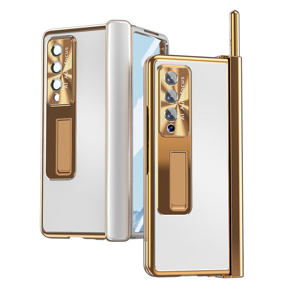 For Samsung Galaxy Z Fold4 Aluminum Alloy Double Hinge Shockproof Phone Protective Case(Silver Gold)