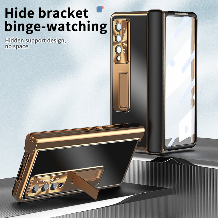 For Samsung Galaxy Z Fold4 Aluminum Alloy Double Hinge Shockproof Phone Protective Case(Black Gold)