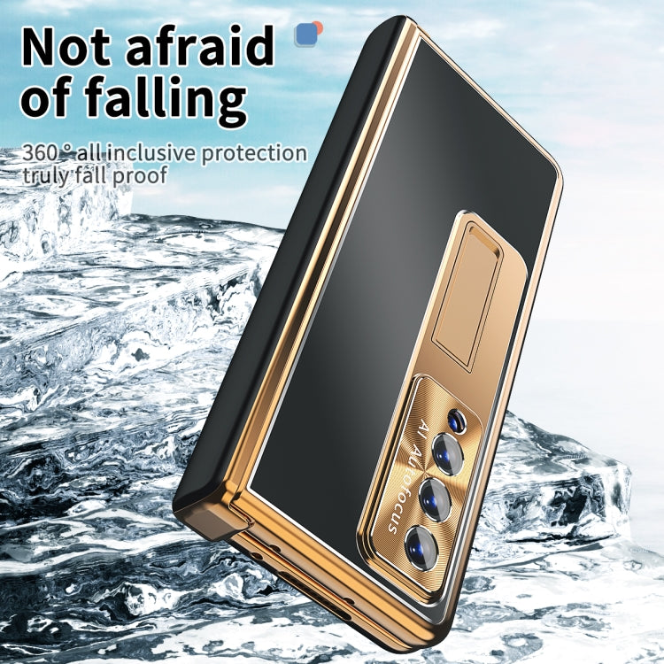 For Samsung Galaxy Z Fold4 Aluminum Alloy Double Hinge Shockproof Phone Protective Case(Black Gold)