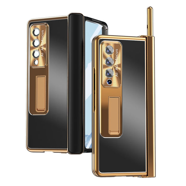 For Samsung Galaxy Z Fold4 Aluminum Alloy Double Hinge Shockproof Phone Protective Case(Black Gold)