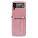 For Samsung Galaxy Z Filp4 5G Lanyard Folding Leather Phone Case(Pink)