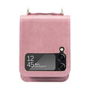 For Samsung Galaxy Z Filp4 5G Lanyard Folding Leather Phone Case(Pink)