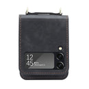 For Samsung Galaxy Z Filp4 5G Lanyard Folding Leather Phone Case(Black)