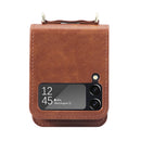 For Samsung Galaxy Z Filp4 5G Lanyard Folding Leather Phone Case(Brown)