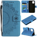 For iPhone 14 Pro Max Totem Flower Embossed Leather Case (Blue)