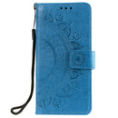 For iPhone 14 Pro Max Totem Flower Embossed Leather Case (Blue)