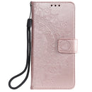 For iPhone 14 Pro Max Totem Flower Embossed Leather Case (Rose Gold)