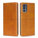 For Motorola Moto G62 5G Cow Texture Magnetic Horizontal Flip Leather Phone Case(Light Brown)
