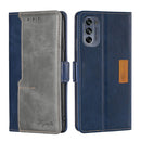 For Motorola Moto G62 5G Contrast Color Side Buckle Leather Phone Case(Blue+Grey)