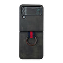 For Samsung Galaxy Z Flip4 Two-color Cowhide Texture Protective Phone Case with Ring Buckle(Black)