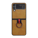 For Samsung Galaxy Z Flip4 Two-color Cowhide Texture Protective Phone Case with Ring Buckle(Brown)
