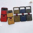 For Samsung Galaxy Z Flip4 Two-color Cowhide Texture Protective Phone Case with Ring Buckle(Blue)
