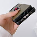 For Samsung Galaxy Z Flip4 Two-color Cowhide Texture Protective Phone Case with Ring Buckle(Blue)