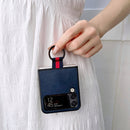 For Samsung Galaxy Z Flip4 Two-color Cowhide Texture Protective Phone Case with Ring Buckle(Black)