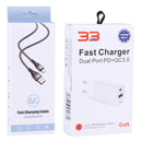 PD 33W USB-C / Type-C+QC 3.0 USB Dual Port Charger with 1m 6A USB to USB-C / Type-C Data Cable, Specification:EU Plug(Black)