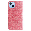 For iPhone 14 Plus Embossed Sunflower Leather Phone Case (Pink)