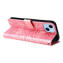 For iPhone 14 Plus Embossed Sunflower Leather Phone Case (Pink)