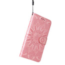 For iPhone 14 Plus Embossed Sunflower Leather Phone Case (Pink)