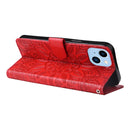 For iPhone 14 Plus Embossed Sunflower Leather Phone Case (Red)