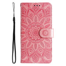 For iPhone 14 Pro Max Embossed Sunflower Leather Phone Case (Pink)
