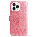 For iPhone 14 Pro Max Embossed Sunflower Leather Phone Case (Pink)