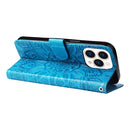 For iPhone 14 Pro Max Embossed Sunflower Leather Phone Case (Blue)