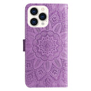 For iPhone 14 Pro Max Embossed Sunflower Leather Phone Case (Purple)