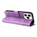 For iPhone 14 Pro Max Embossed Sunflower Leather Phone Case (Purple)