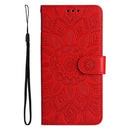 For iPhone 14 Pro Max Embossed Sunflower Leather Phone Case (Red)