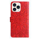 For iPhone 14 Pro Max Embossed Sunflower Leather Phone Case (Red)