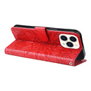 For iPhone 14 Pro Max Embossed Sunflower Leather Phone Case (Red)