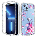 For iPhone 14 Plus Transparent Painted Phone Case (Pink Flower)