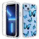 For iPhone 14 Plus Transparent Painted Phone Case (Blue Butterflies)