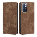 For Xiaomi Redmi Note 11 5G/Poco M4 Pro 5G RFID Anti-theft Brush Magnetic Leather Phone Case(Brown)