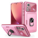 For Xiaomi 12 / 12S Card Ring Holder PC + TPU Phone Case(Pink+Wine Red)