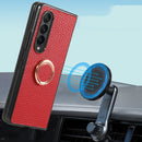 For Samsung Galaxy Z Fold4 Litchi Texture Magnetic Phone Case with Ring Holder(Pink)
