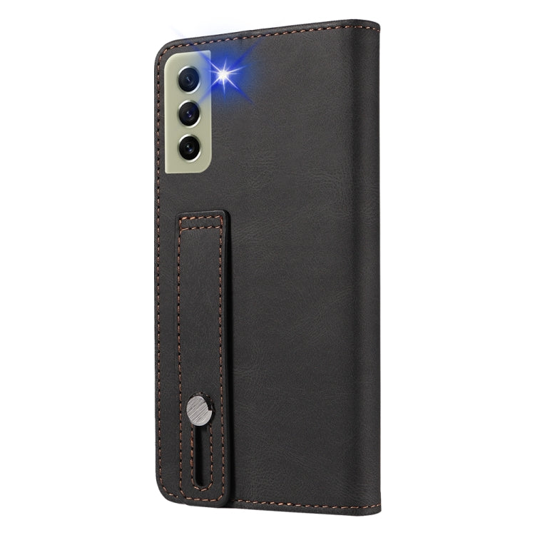For Samsung Galaxy S21 FE 5G Wristband Magnetic Leather Phone Case(Black)