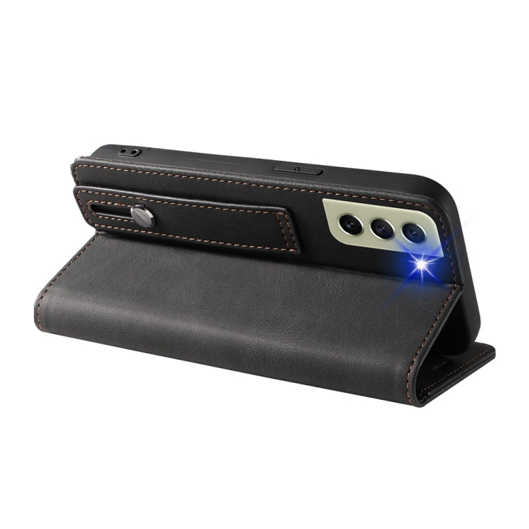 For Samsung Galaxy S21 FE 5G Wristband Magnetic Leather Phone Case(Black)