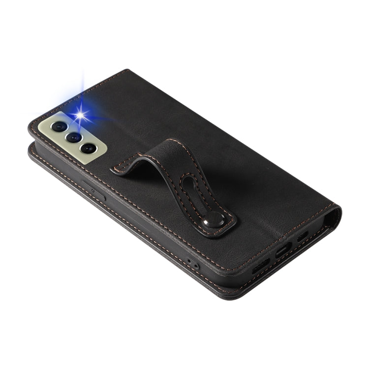 For Samsung Galaxy S21 FE 5G Wristband Magnetic Leather Phone Case(Black)