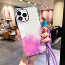 Gold Halo Marble Pattern Lanyard Phone Case For iPhone 14 Pro Max(Purple)