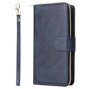 For iPhone 14 Pro 9 Card Slots Zipper Wallet Bag Leather Phone Case(Blue)