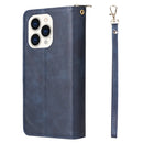 For iPhone 14 Pro 9 Card Slots Zipper Wallet Bag Leather Phone Case(Blue)