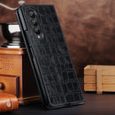 For Samsung Galaxy Z Fold4 Crocodile Texture Genuine Leather Phone Case(Black)