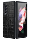 For Samsung Galaxy Z Fold4 Crocodile Texture Genuine Leather Phone Case(Blue)